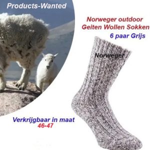6-Paar Geiten Wollen Sokken Norweger klassieke Grijs Kleur-Maat 46-47