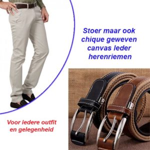 2-Stuks Stoer maar ook Chique Geweven Canvas Leder Herenriemen in Zwart Kleur