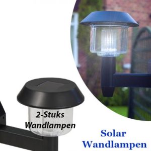 2-Stuks Solar LED Wandlampen in Zwart