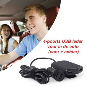 4-poorts USB lader voor in de auto (voor + achter)