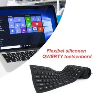 Flexibel siliconen QWERTY toetsenbord, USB & PS/2 zwart