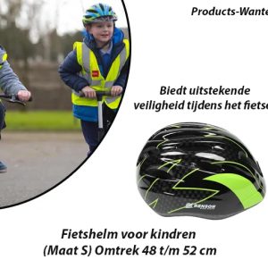 Fietshelm voor Kinderen Maat S Omtrek 48 t/m 52 cm Kleur Zwart met Groen