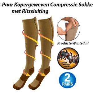 2-Paar Kopergeweven Compressiesokken met Ritssluiting in Wit 36-41
