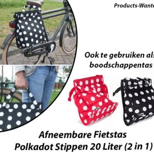 Afneembare Fietstas Polkadot Stippen 20L Kleur Rood (2 in1)