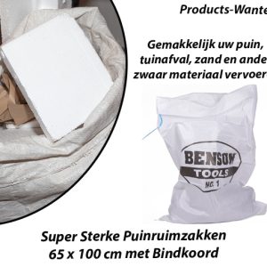 15-Stuks Super Sterke Puinruimzakken 65 x 100 cm met Bindkoord