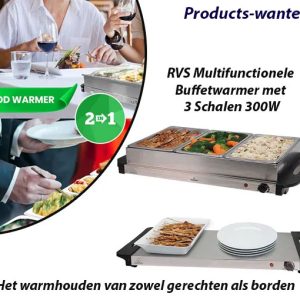 RVS Multifunctionele Buffetwarmer met 3 Schalen 300W